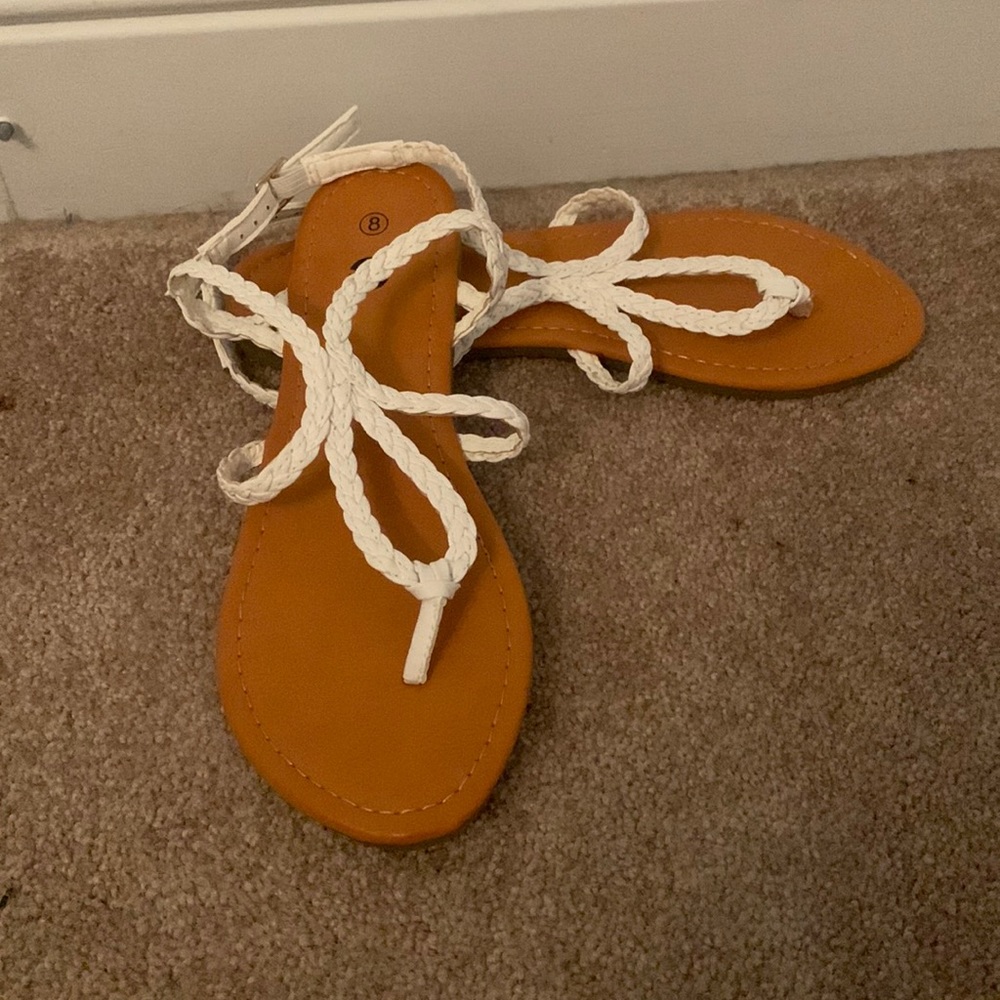 White strappy flats
